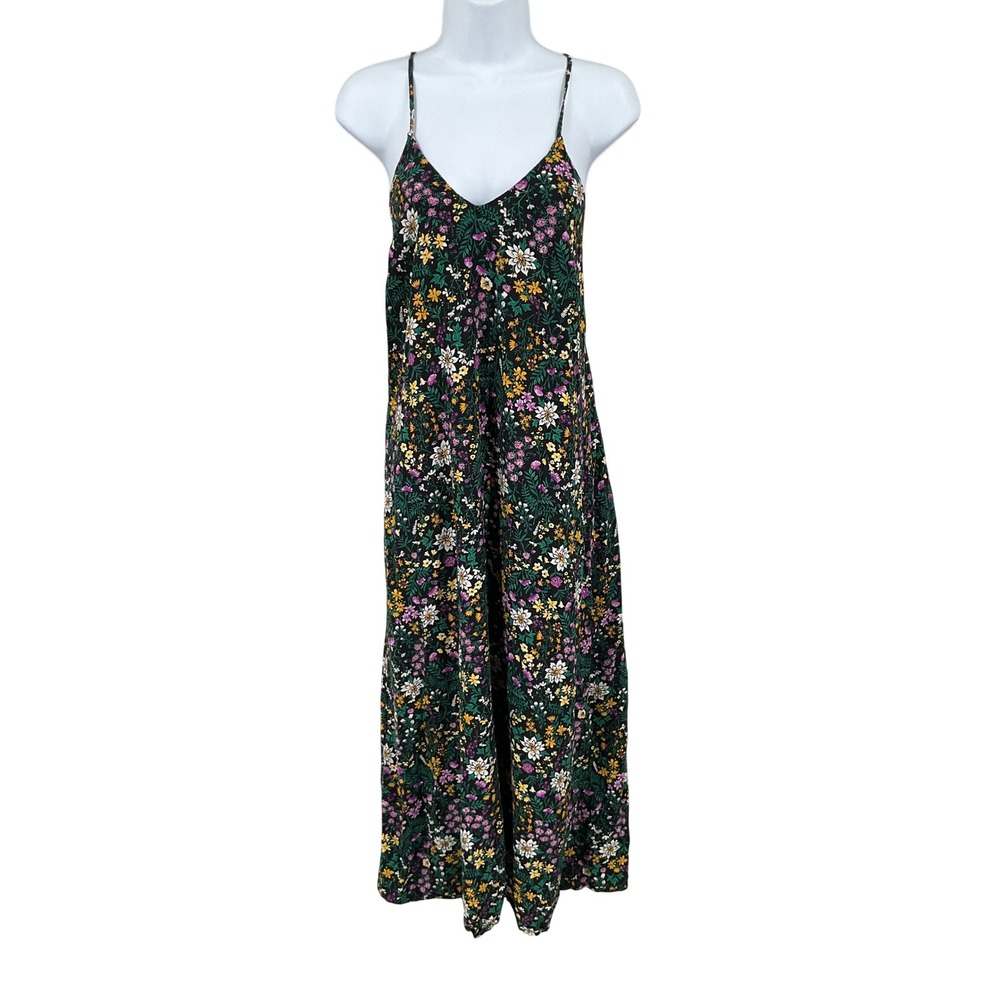 Old Navy Maxi Dress Womens Small Black Floral Boho Coastal V-Neck Strappy
